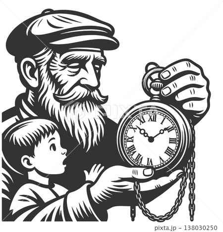 Grandfather Showing Pocket Watch to Curious Child Grandfather Showing Pocket Watch to Curious Child 138030250