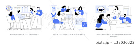 AI, AR Enhancing Remote Work Efficiency abstract concept vector illustrations. 138030322
