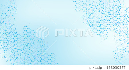 Modern abstract molecules structure for science or medical background. DNA helix or atom visualization. Molecular wave flow abstract background. Vector illustration Modern abstract molecules structure for science or medical background. DNA helix or atom visualization. Molecular wave flow abstract background. Vector illustration 138030375