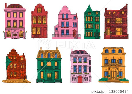 Colorful European Houses Illustration Set 138030454