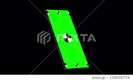 3d render of smartphone fold with green screen and marks for tracking - phone fold rotations and movements including vertical and horizontal positions. 3D rendering. 138030754