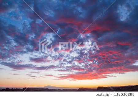 Dramatic colorful sky sunset at Valle de la Luna in desert Dramatic colorful sky sunset at Valle de la Luna in desert 138030899