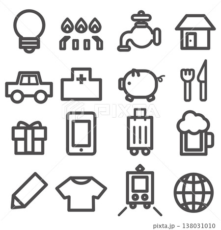生活費などのアイコンセット　線画 138031010
