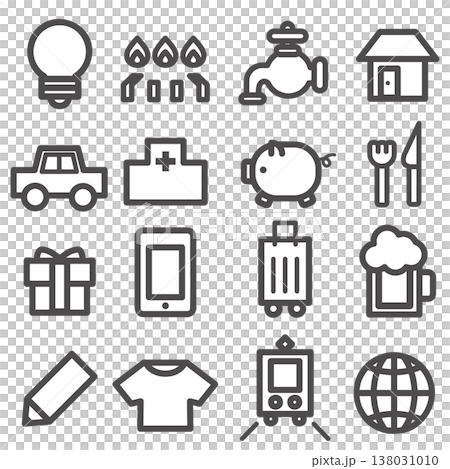 生活費などのアイコンセット　線画 138031010