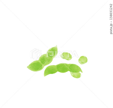 枝豆の水彩イラスト むき出しの豆と飛び出している様子 おつまみ・夏野菜 138031242