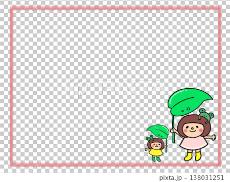 A cute girl with a bob haircut dressed up in a frog and leaf umbrella and rain boots. 138031251