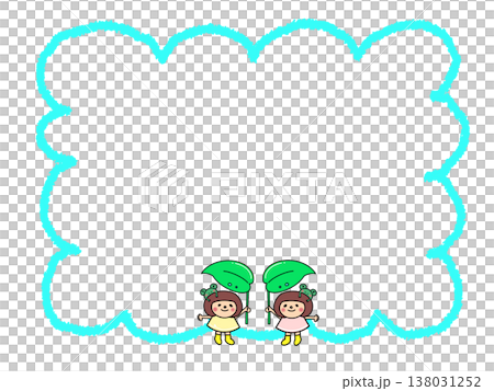 A cute girl with a bob haircut dressed up in a frog and leaf umbrella and rain boots. 138031252