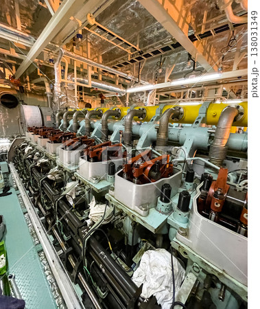 Main engine of cargo ship. Main engine of cargo ship. 138031349