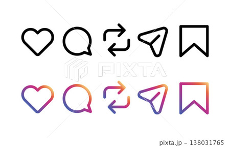 SNSアイコンセット いいね・コメント・シェア・送信・保存のラインアイコン 138031765
