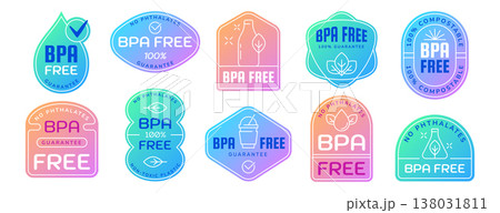 Bpa free badge logo, no bisphenol a and phthalates symbols 138031811