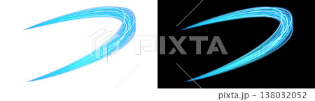 左が透明背景で右が黒背景の青色のネオンライトストロークエフェクト 138032052