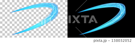 左が透明背景で右が黒背景の青色のネオンライトストロークエフェクト 138032052