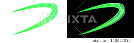 左が透明背景で右が黒背景の緑色のネオンライトストロークエフェクト 138032053