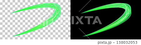 左が透明背景で右が黒背景の緑色のネオンライトストロークエフェクト 138032053