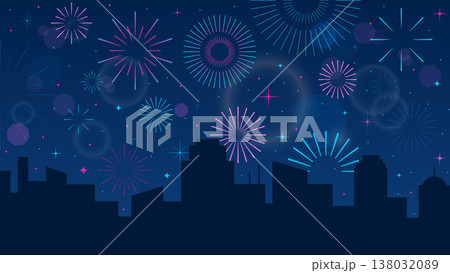 urban skyline at night with fireworks urban skyline at night with fireworks 138032089