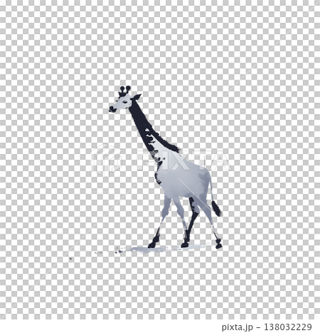 筆で描かれたキリンの墨絵イラスト・和風水墨画の動物アート素材・透過 138032229