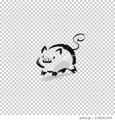 豬墨畫插圖 - 日式水墨動物藝術素材 - 透明 138032283