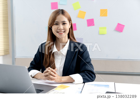 young businesswoman friendly smile at work young businesswoman friendly smile at work 138032289