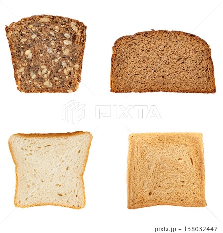 Set of various bread slices isolated on white background Set of various bread slices isolated on white background 138032447