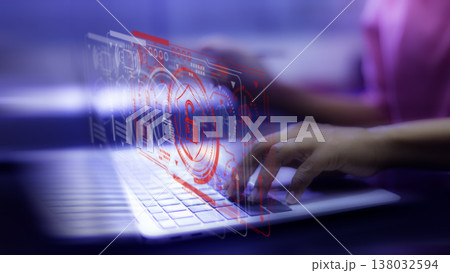 Cyber Security Protection Concept with Hand Touching Shield Icon, Data Privacy, Password Security and Digital Protection 138032594