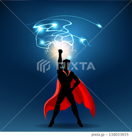 Male superhero with blue lightning Male superhero with blue lightning 138033655