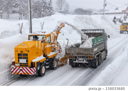 豪雪地域の道路の雪の排雪 豪雪地域の道路の雪の排雪 138033680