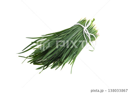 Garlic chives on white background Garlic chives on white background 138033867