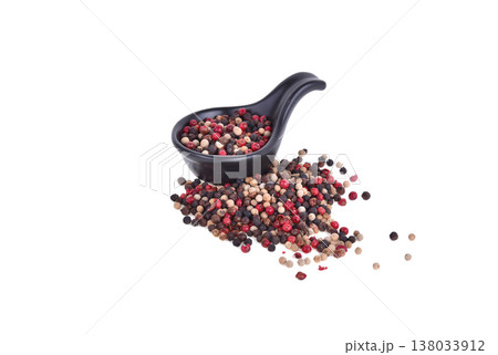 Mixed of peppers hot, red, black, white isolated on white background Mixed of peppers hot, red, black, white isolated on white background 138033912