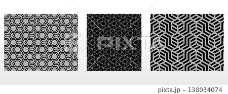 Geometric set of seamless black and gray patterns. Simple vector graphics 138034074