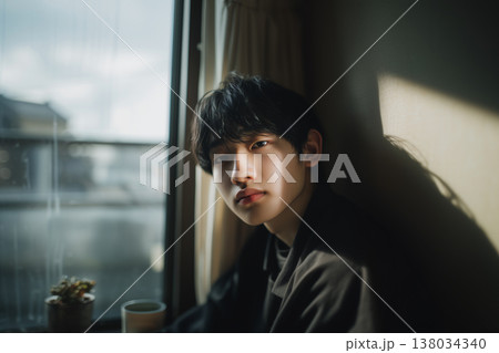 窓際でカメラ目線の男性 138034340