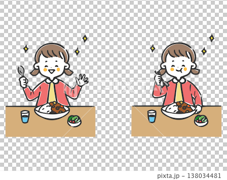 カレーライスを食べる女の子　ベクター 138034481