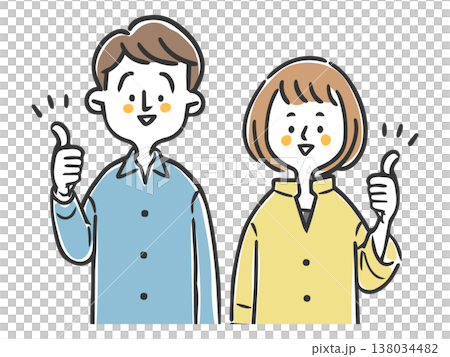 グッドサインをする夫婦　上半身　ベクター 138034482