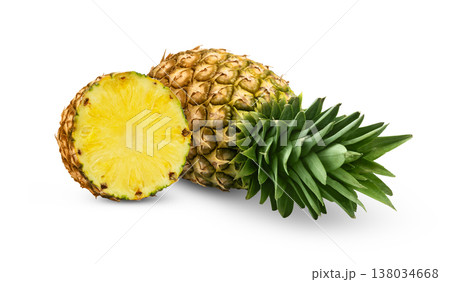 Ripe and fresh pineapple and cut in a half of ananas isolated. 138034668