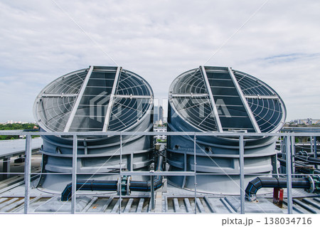 HVAC Air Chillers on Rooftop Units. Air Conditioner for Large Industry, Air Cooling Tower system HVAC Air Chillers on Rooftop Units. Air Conditioner for Large Industry, Air Cooling Tower system 138034716