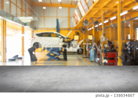 Garage interior with copy floor space for car service products advertising montage background Garage interior with copy floor space for car service products advertising montage background 138034807