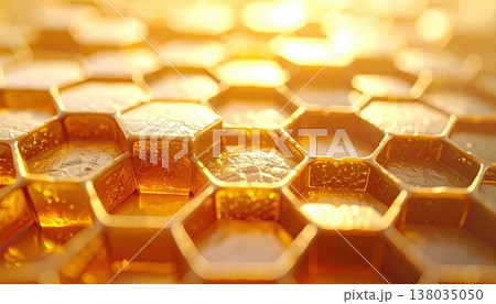 《AI画像》オレンジ色に輝く蜂の巣と蜂蜜 138035050