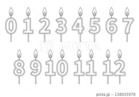 モノクロの数字のバースデーキャンドルセット（0〜12） 138035078