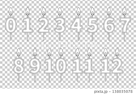 モノクロの数字のバースデーキャンドルセット（0〜12） 138035078