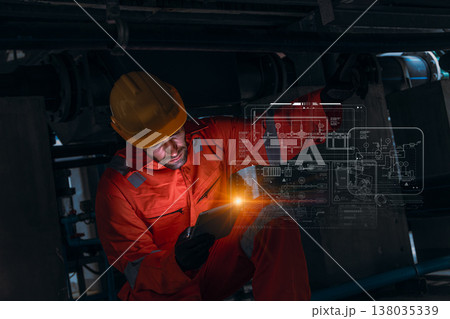 Engineer worker using modern technology digital innovation software service maintenance industry 138035339