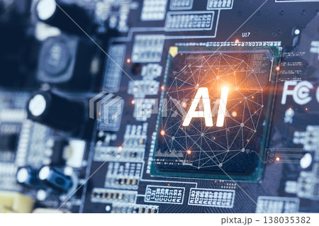 Ai Chips, AI Microprocessor, Artificial intelligent memory computer processor on circuit board. 138035382