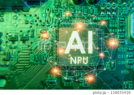 Ai Chips, AI NPU Microprocessor, Discrete Artificial intelligent computer processor on circuit board 138035416