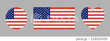 National round, rectangular, heart shaped flag of the United States badges. American flag rectangle, circle, heart icons. U.S. flag buttons. United States of America circular flag sticker, backdrop. National round, rectangular, heart shaped flag of the United States badges. American flag rectangle, circle, heart icons. U.S. flag buttons. United States of America circular flag sticker, backdrop. 138035459
