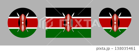 National flag of Kenya rectangular, heart shaped, round icons. Kenya flag rectangle, heart, circle badges, stickers set. Republic of Kenya flag banner, button, background, symbol, sign. National flag of Kenya rectangular, heart shaped, round icons. Kenya flag rectangle, heart, circle badges, stickers set. Republic of Kenya flag banner, button, background, symbol, sign. 138035461