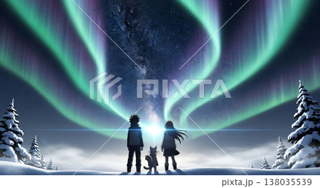 星降る夜とオーロラのファンタジー 138035539