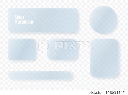 Light glass morphism UI elements set with frosted panels and circle card on transparent background 138035545