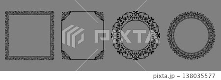 Set of decorative frames Elegant vector element for design in Eastern style, place for text. Floral black and gray frames. Lace illustration for invitations and greeting cards Set of decorative frames Elegant vector element for design in Eastern style, place for text. Floral black and gray frames. Lace illustration for invitations and greeting cards 138035577