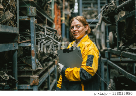portrait technician women worker working in heavy industry, looking camera happy smiling portrait technician women worker working in heavy industry, looking camera happy smiling 138035980