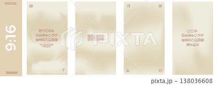 Beige sand gradient background set for social media story and banner. A warm sand paint in beige tones as a fluid vector vertical post. Naive doodle folk marks and caramel hues with gentle calm feel 138036608