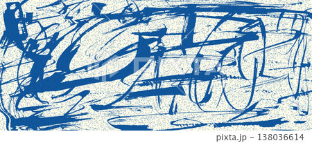 Street art dynamic paint brush splashes lines, scribbles and scratches random grain background. Urban wall with blue graffiti-inspired swirls with noise. Vector ink brush abstract background texture 138036614
