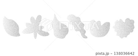 Flower and sand grain shapes with floral gradient and gentle dissolve texture. Abstract sand flower leaves in diffused blur for sticker and journal. Botanical organic vector set Flower and sand grain shapes with floral gradient and gentle dissolve texture. Abstract sand flower leaves in diffused blur for sticker and journal. Botanical organic vector set 138036642